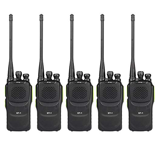 Baofeng Pofung GT-1 Two-Way Radio (Green), UHF 400-470MHz, 16 Channels, 1500mAh Battery, 5 Pack