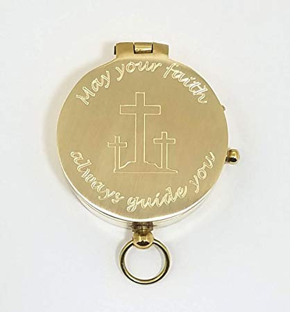 Engraved Brushed Medium Pocket Compass (May Your Faith, Personalized Baptism/Confirmation Gift)