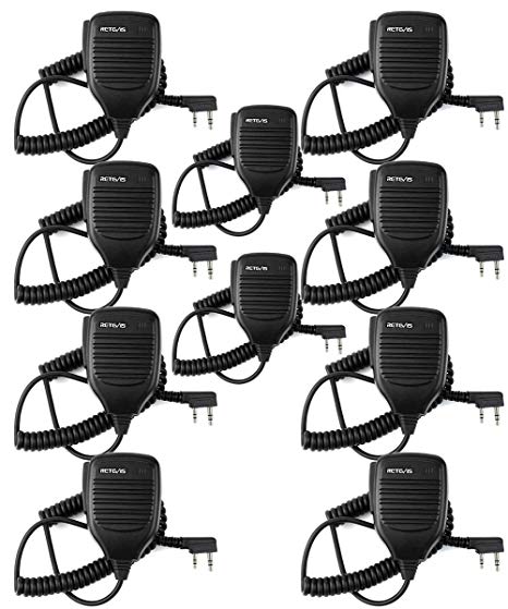 Retevis 2 Pin Speaker Mic for Baofeng UV-5R BF-888S BF-F8HP Kenwood Retevis H-777 RT21 RT22 Walkie Talkies (10 Pack)