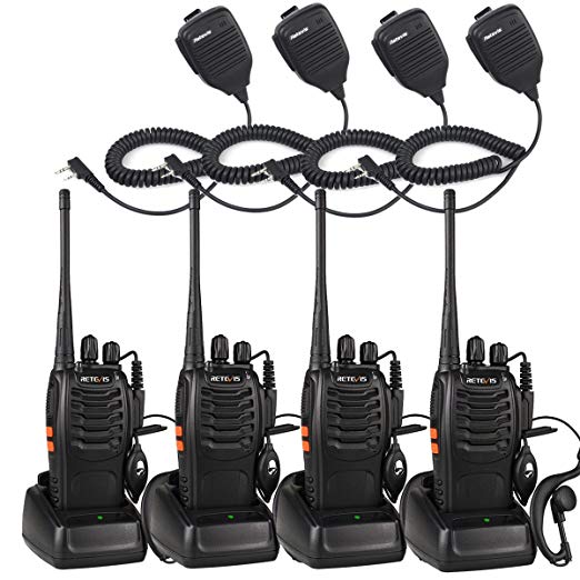 Retevis H-777 2 Way Radio UHF 400-470MHz 16CH with Original Earpiece Walkie Talkies(4 Pack) with Speaker Mic (4 Pack)