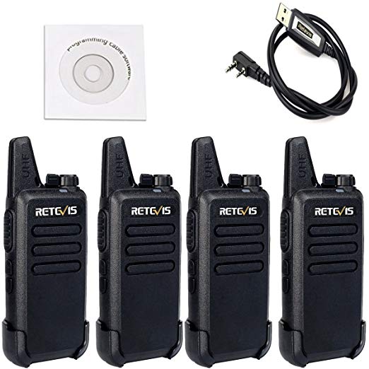 Retevis RT22 Walkie Talkies Rechargeable 16 CH CTCSS/DCS VOX License-free Two Way Radio(4 Pack) and Programming Cable