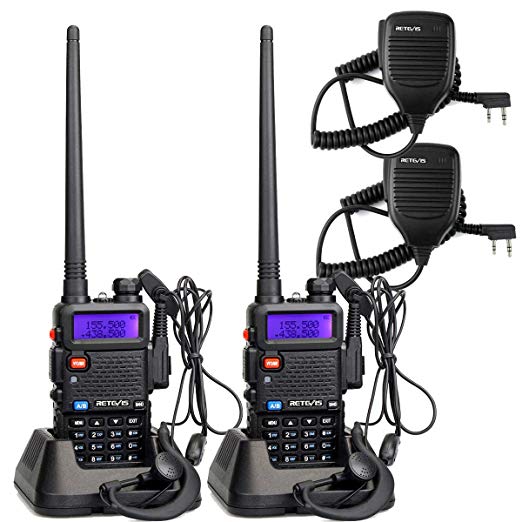 Retevis RT-5R 2 Way Radio 5W 128CH UHF/VHF 136-174/400-520 MHz Walkie Talkie (2 Pack) and Speaker Mic (2 Pack)