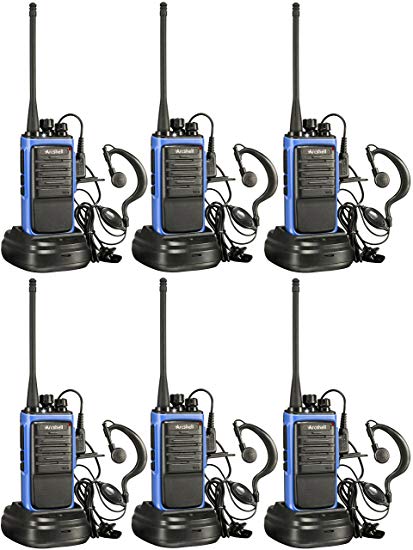 Arcshell Rechargeable Long Range Two-way Radios with Earpiece 6 Pack UHF 400-470Mhz Walkie Talkies Li-ion Battery and Charger included