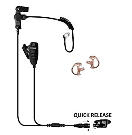 Tactical Ear Gadgets Cougar 2-Wire Surveillance Earpiece EP4027QR with Quick Release for Harris Jaguar 700P, P5100, P5130, P7100, P7130, P7150, P7170, P7200 (Black Tube)