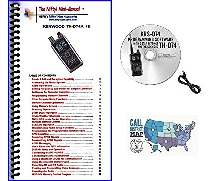 Kenwood TH-D74A Digital Tri-Band HT Accessory Bundle - Includes RT Systems Programming Software/Cable Kit, Nifty! Mini-Manual and Ham Guides TM Quick Reference Card