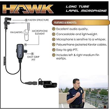 HAWK Police Lapel Microphone QR Earpiece for Vertex Standard VX-537 NYPD Radio