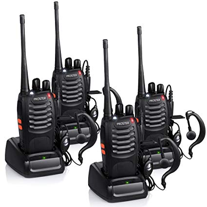 Proster Walkie Talkies Rechargeable 16 Channel Walkie Talkies Two Way Radio With Original Earpiece and USB Charger 2 Pair