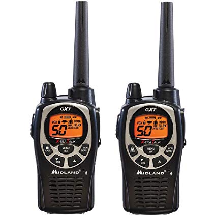 Midland 36-Mile 50-Channel FRS/GMRS Two-Way Radios, NOAA Weather Alert Radio, and 10 Call Alerts, with SOS Siren, JIS4 Waterproof, and Hi/Med/Lo Transmit Power Settings, Black/Silver Finish