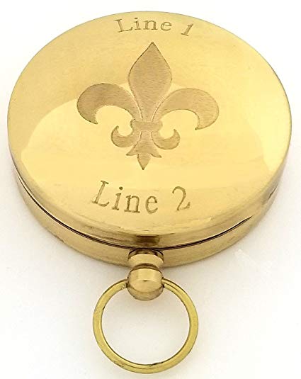 Engraved Brass Wilderness Scouting Compass with Fleur de Lis (Scout symbol)