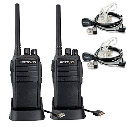 Retevis RT21 Two Way Radio Rechargeable UHF 400-480MHz 16 CH CTCSS/DCS VOX Scan Squelch Scrambler Security Walkie Talkies(2 Pack) and Covert Air Acoustic Earpiece(2 Pack)