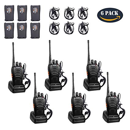 Jason Walkie Talkies Rechargeable Long Range, Two Way Radios with Earpiece UHF 400-470MHz 16 Channels Li-ion Battery and Charger(Pack of 6)