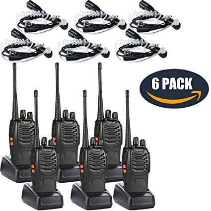 Walkie Talkie Two Way Radio (6 Pack) + 6 Covert Air Acoustic Tube Headset Ear pieces