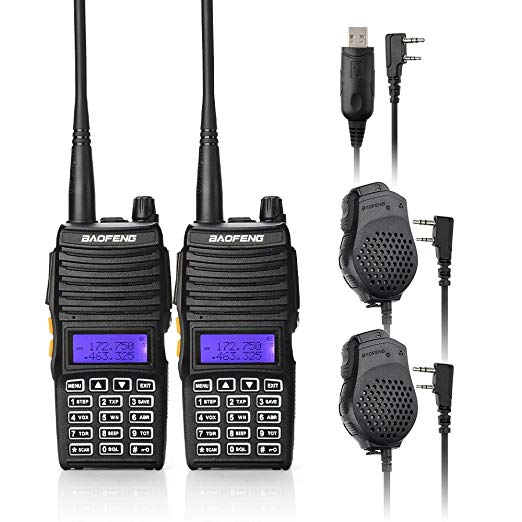 Baofeng 2PCS UV-5X Mate Handheld Two-way radio VHF136-174MHz UHF400-520MHz Dual Display Standby Transceiver Walkie Talkie with 2xMic+Tokmate Programming Cable