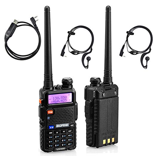 BaoFeng UV-5R Dual-Band UHF/VHF Portable Ham Two Way Radio (Pack of 2) with Programming Cable