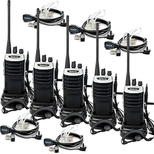 Retevis RT7 Two Way Radios with Earpieces UHF 400-470MHz 16 CH FM Walkie Talkies with 2 Pin Covert Acoustic Tube Earpiece(5 Pack)