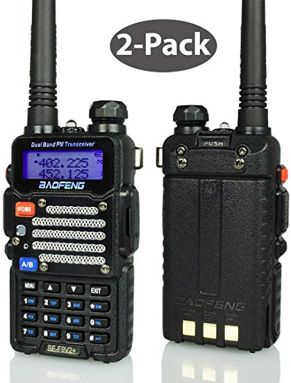 Baofeng 2-Pack Black BF-F9 V2+ HP 8Watt Tri-Power (1/4/8w) (USA Warranty) Dual-Band 136-174/400-520 MHz FM Ham Two-way Radio Transceiver