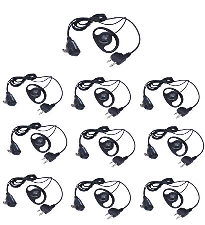 Arama D Shape Ear Hook Earpiece Headset for Midland Alan 2 way radio - 2 pin D Shape Ear Hook Headset with PTT and MIC for Midland Alan Walkie Talkie (J108L02)(10XPack)