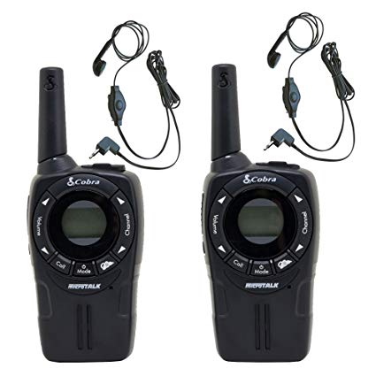 COBRA CXT225 20 Mile GMRS/FRS 2-Way Radio Walkie Talkies + (2) Earbud & Mic Sets