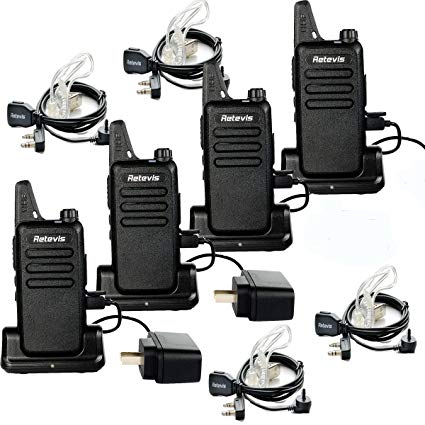 Retevis RT22 Team Walkie Talkie 16 CH UHF 400-480MHz VOX Two Way Radios with USB Charging Base(4 Pack) and 2 Pin Covert Air Acoustic Earpiece(4 Pack)