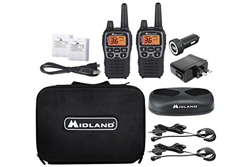 Midland - X-TALKER T77VP5, 36 Channel FRS Two-Way Radio - Up to 38 Mile Range Walkie Talkie, 121 Privacy Codes, and NOAA Weather Scan + Alert (Includes a Carrying Case and Headsets) (Black/Silver)