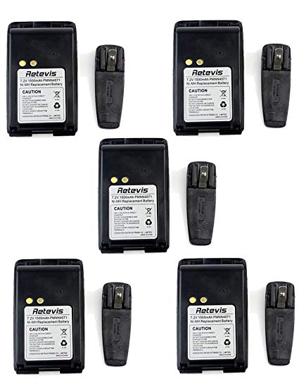 Retevis 1500mAh 7.2V Ni-MH 2 Way Radio Battery and Walkie Talkies Belt Clip for Motorola Two Way Radios Mag One BPR40 A8 PMNN4071 PMNN4071AR 2 Way Radio(5 Pack)