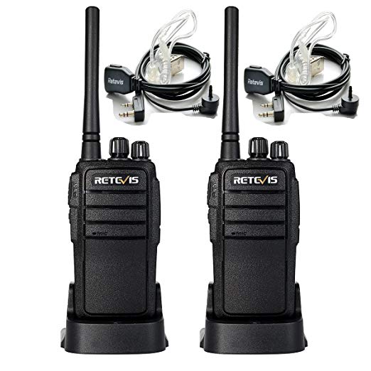 Retevis RT21 Two Way Radio UHF 400-480MHz 16 CH VOX Scrambler Walkie Talkies Rechargeable(1 Pair) and Covert Air Acoustic Earpiece(2 Pack)