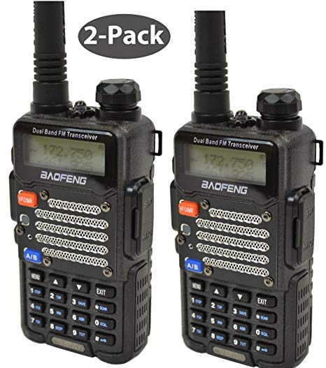 Baofeng 2-Pack UV-5R V2+ *UV-5R V2+ Plus* Dual-Band 136-174/400-480 MHz FM Ham Two-way Radio, Improved Stronger Case, Enhanced Features - Black 2 pack (Latest 2014 Firmware)