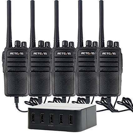 Retevis RT21 Walkie Talkies Rechargeable 16 Channels UHF 400-480 MHz Security Two Way radio(2 Pack) with 40W 8A 5-Port USB Charger