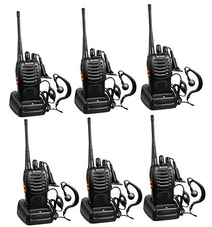 Arcshell Rechargeable Long Range Two-way Radios with Earpiece 6 Pack UHF 400-470Mhz Walkie Talkies Li-ion Battery and Charger included